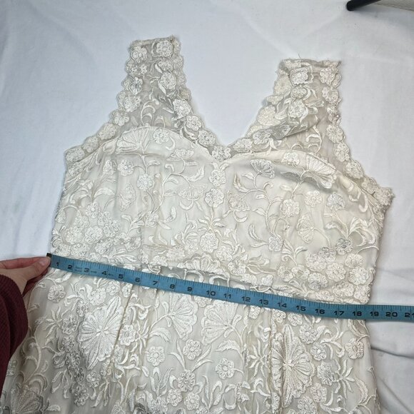 BHLDN Collins Mini Wedding Dress Floral Embroidered Silk A-Line Ivory White 16 - Picture 9 of 16